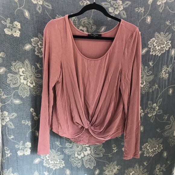 Love Tree dusty pink drape front long sleeve blouse size L - Picture 1 of 5